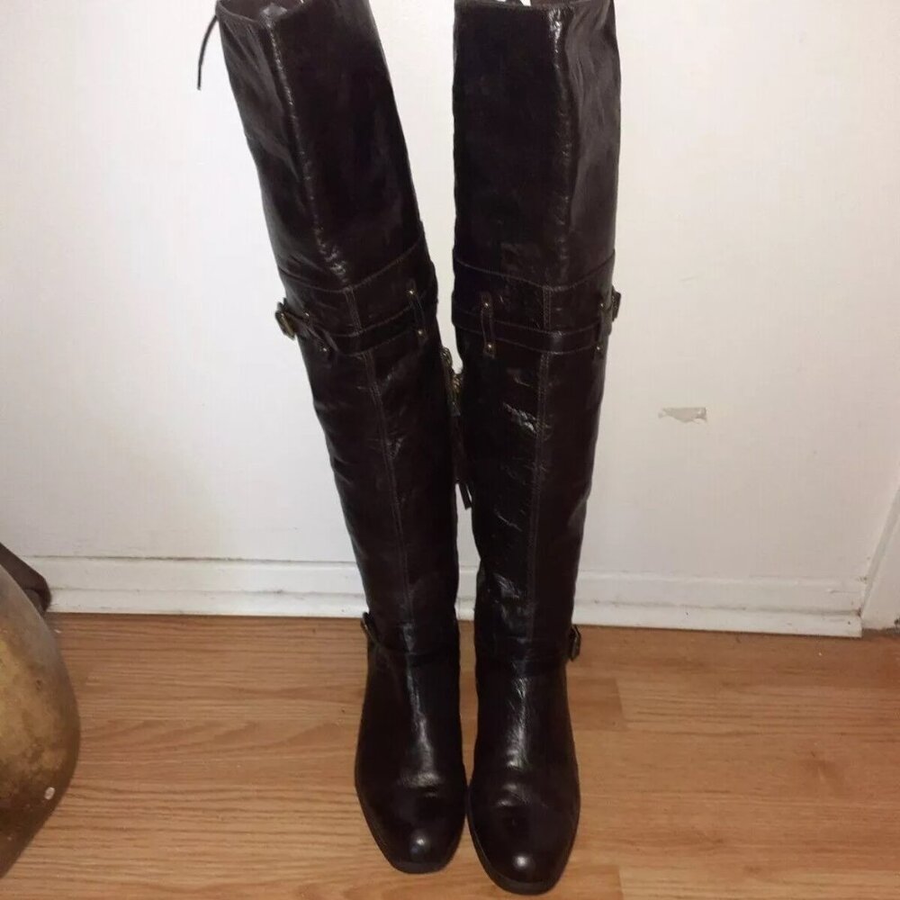 POUR LA VICTOIRE-Victorella-Over Knee Boots-Dk Brown Leather-Sz 7.5-Excellent - Picture 3 of 7